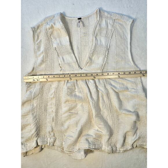 Free People Ivory Cream V Neck Top Sleeveless Cotton Tank Blouse Boho Woven M - Picture 8 of 9